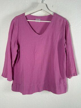 C.M.C Color Me Cotton Womens Pink V-Neck 3/4 Sleeve Lightweight Top Large USA